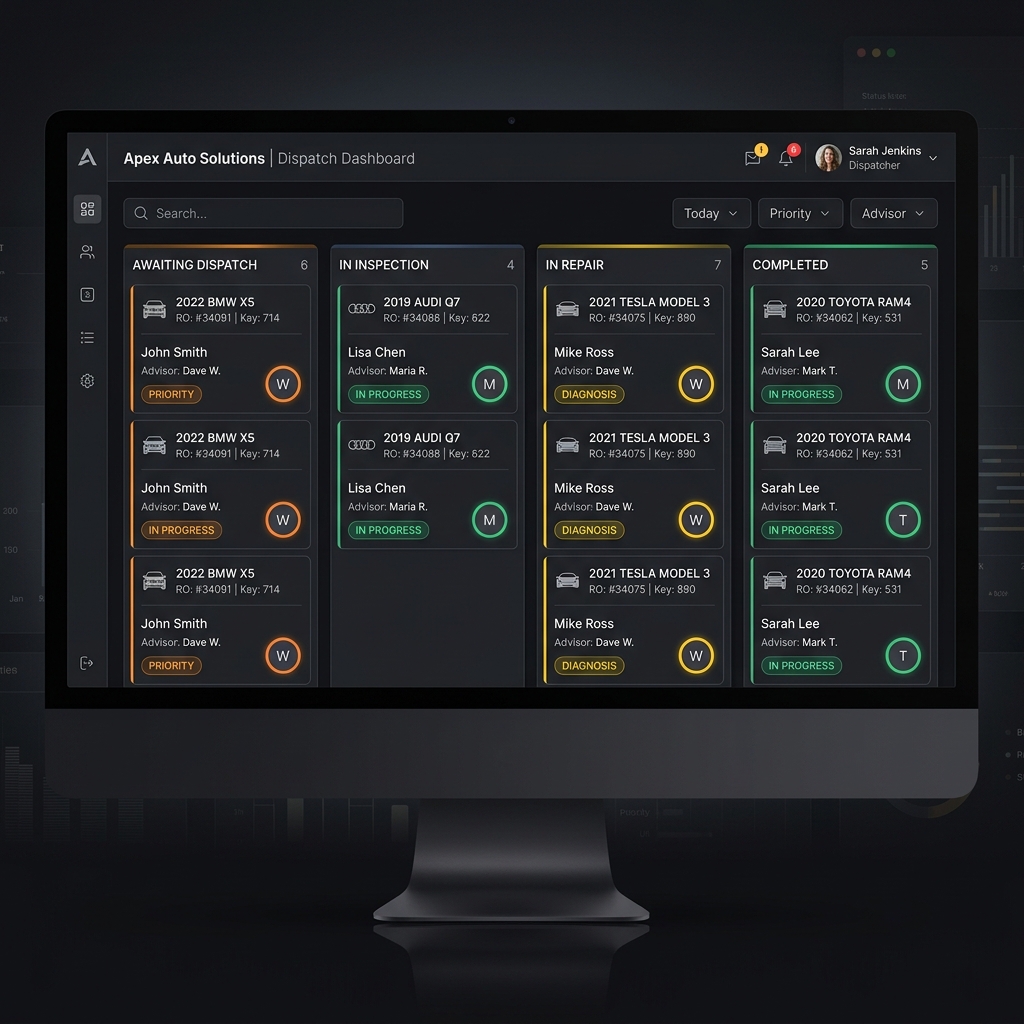 Done. Auto Shop Dispatch Dashboard
